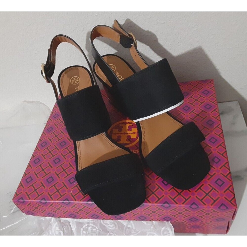 NIB Tory Burch Selby 75mm Block Heel Sandal Silk Suede Size 9 Perfect Black